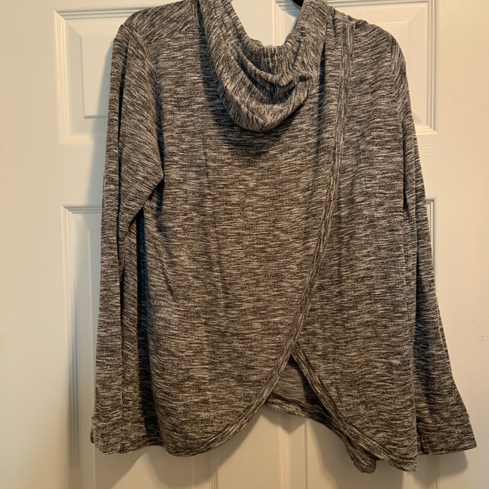 Gray hooded sweater with open back